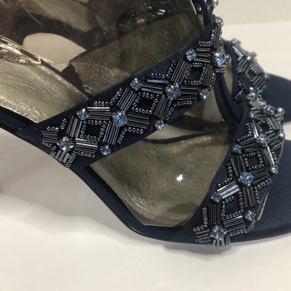 Adrianna papell navy stone & beaded open toe heels size 10M - Picture 4 of 8